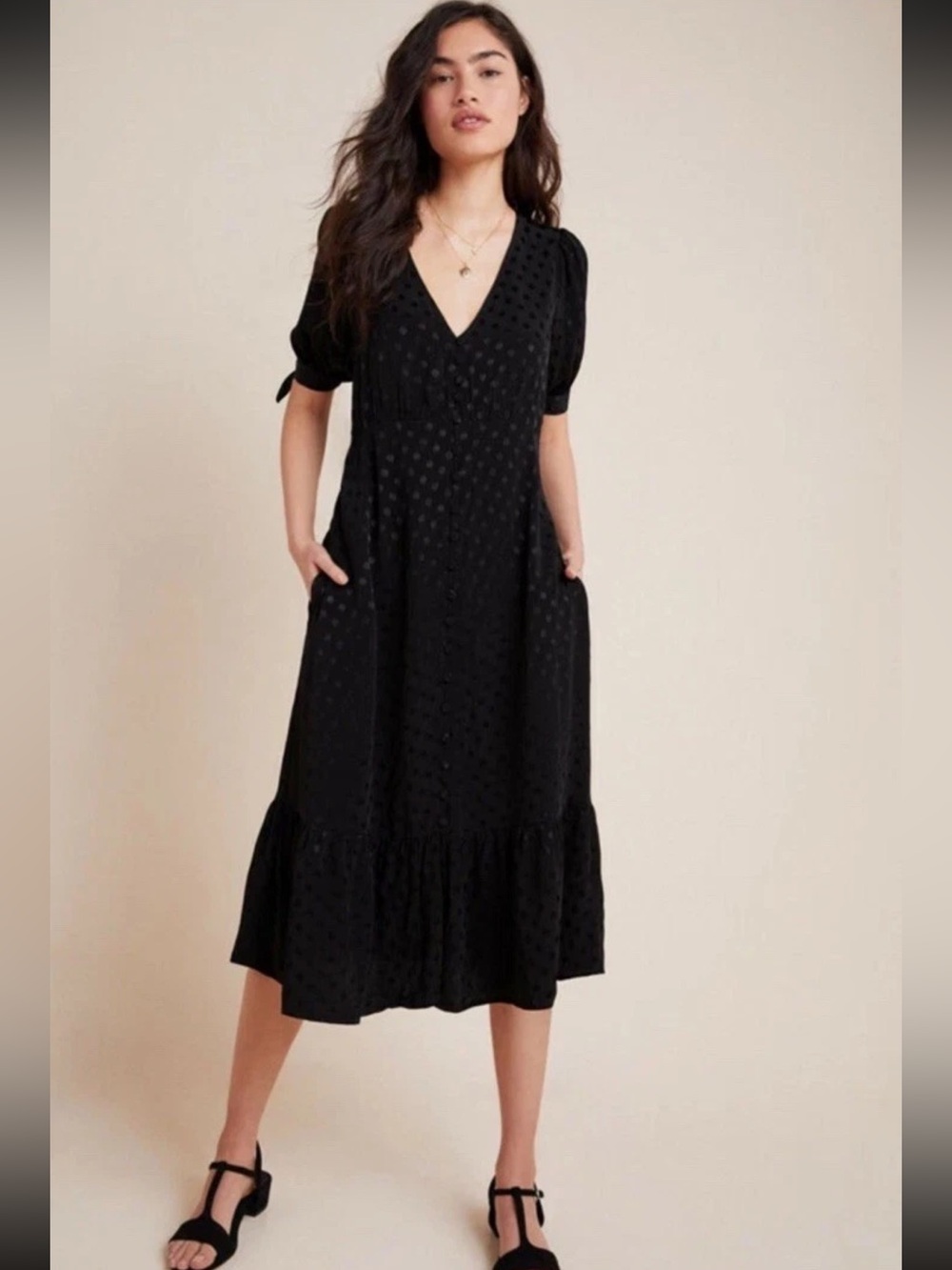 Anthropologie Maeve Eudora Midi Dress SZ 2  Black NWOT